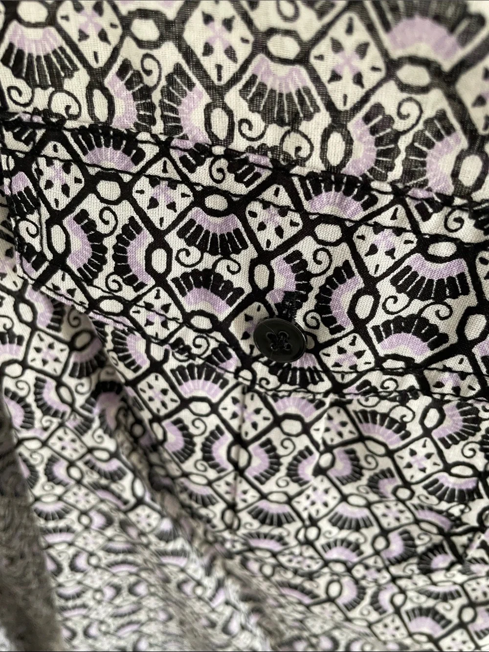 Tory Burch size 10 Black, White & Light Purple Patterned Blouse